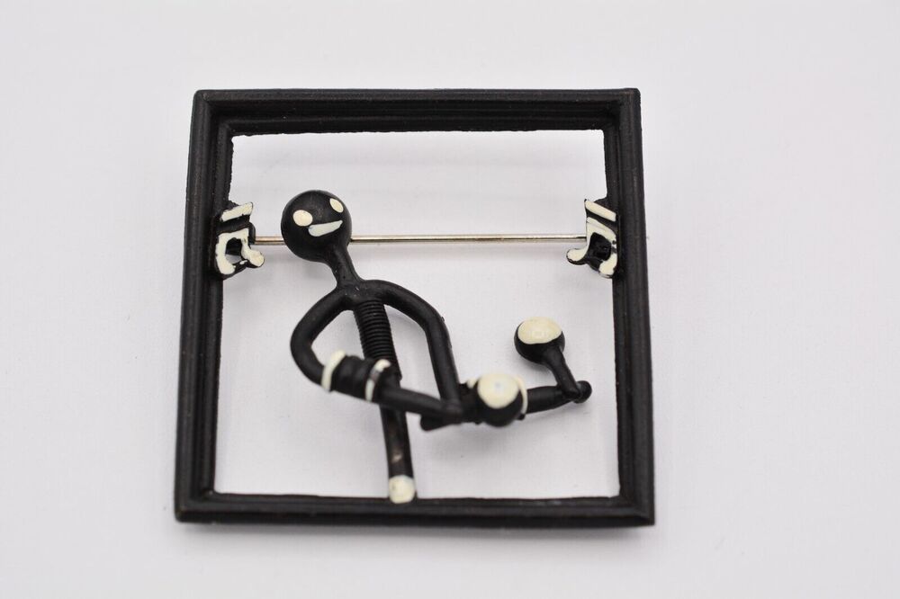 Vintage Abstract Maracas Musician Pin Brooch Animated Moving Instrumental BinJ